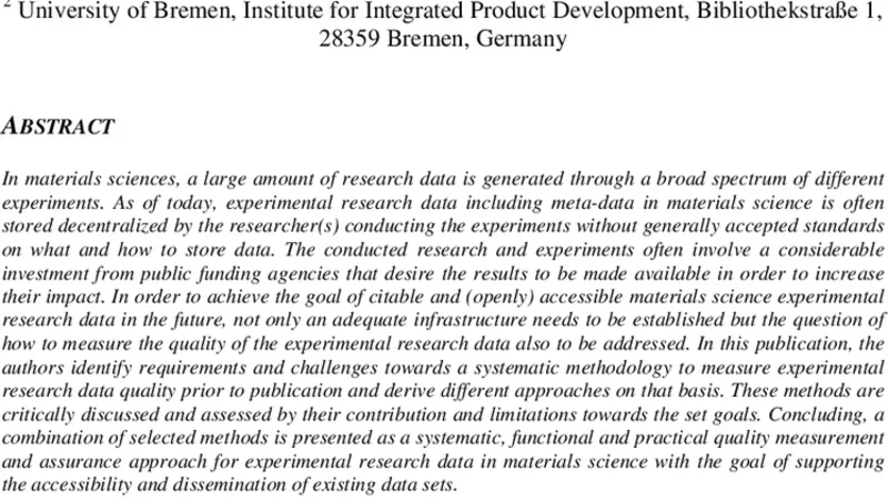 Experimental Research Data Quality In Materials Science