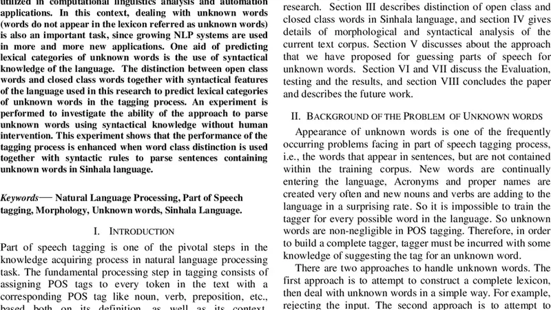 Unknown Words Analysis in POS tagging of Sinhala Language