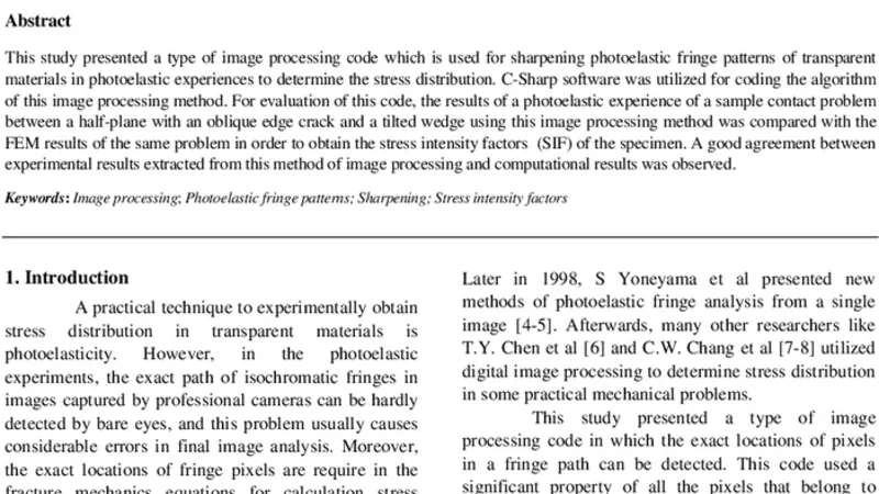 Image Processing Code for Sharpening Photoelastic Fringe Patterns and   Its Usage in Determination of Stress Intensity Factors in a Sample Contact   Problem