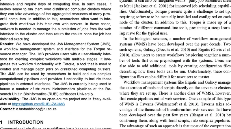 JMS: A workflow management system and web-based cluster front-end for   the Torque resource manager