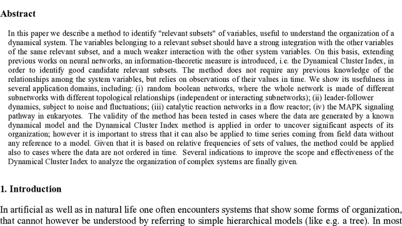 The search for candidate relevant subsets of variables in complex   systems