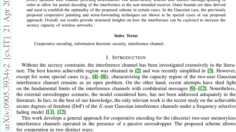 Cooperative encoding for secrecy in interference channels