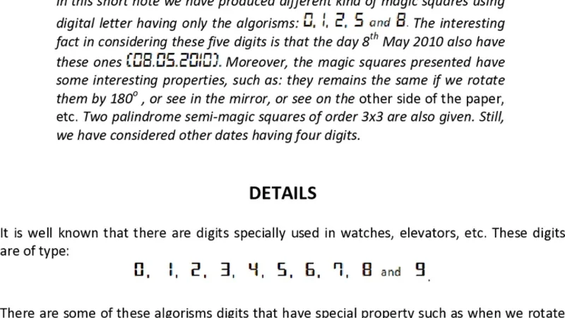 Digital Era: Magic Squares and 8th May 2010 (08.05.2010)