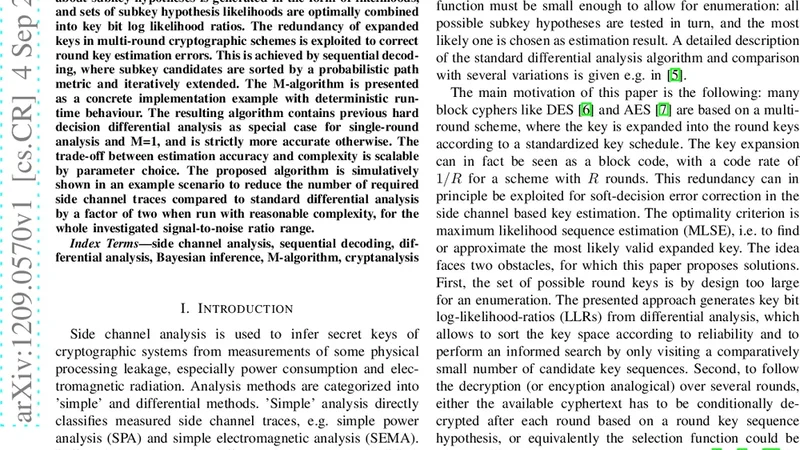 On Side Channel Cryptanalysis and Sequential Decoding