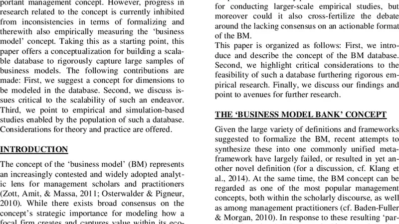 The business model bank: conceptualizing a database structure for   large-sample study of an emerging management concept