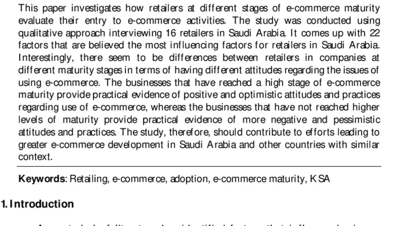 How Retailers at different Stages of E-Commerce Maturity Evaluate Their   Entry to E-Commerce Activities?