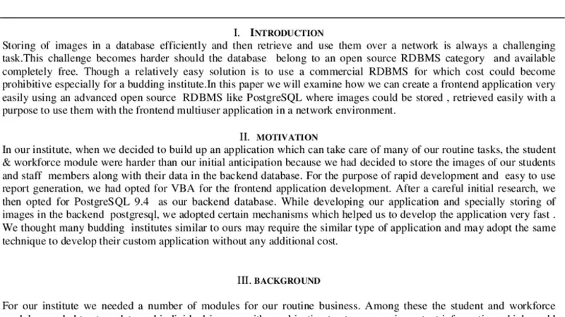 Easy and Fast Design and Implementation of PostgreSQL based image   handling application