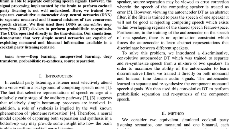 Deep Transform: Cocktail Party Source Separation via Probabilistic   Re-Synthesis