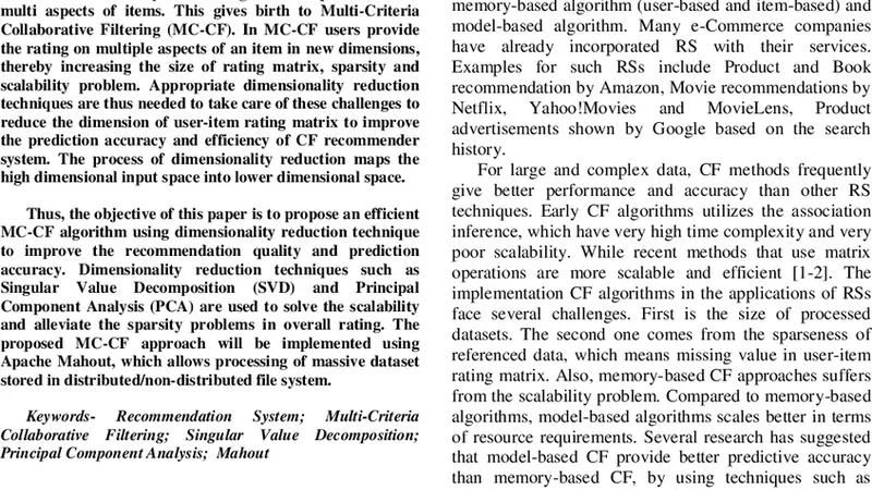 An Item-Based Collaborative Filtering using Dimensionality Reduction   Techniques on Mahout Framework