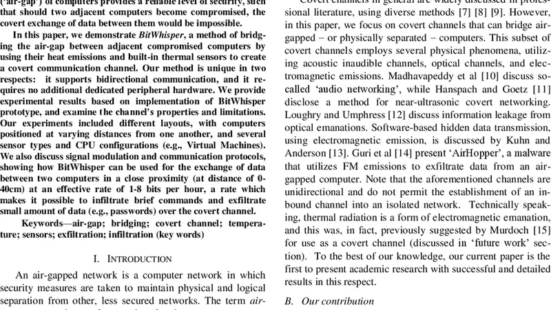 BitWhisper: Covert Signaling Channel between Air-Gapped Computers using   Thermal Manipulations