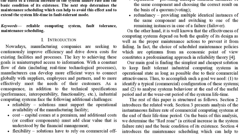 Industrial Computing Systems: A Case Study of Fault Tolerance Analysis