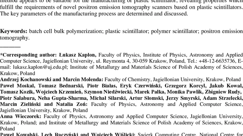 Plastic scintillators for positron emission tomography obtained by the   bulk polymerization method