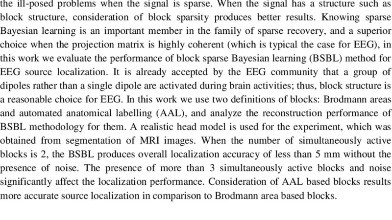 Evaluating the Performance of BSBL Methodology for EEG Source   Localization On a Realistic Head Model