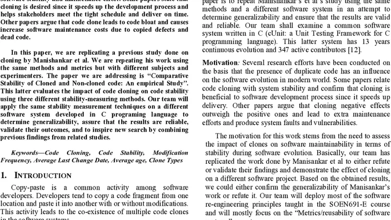 Comparative Stability of Cloned and Non-cloned Code: A Replication Study