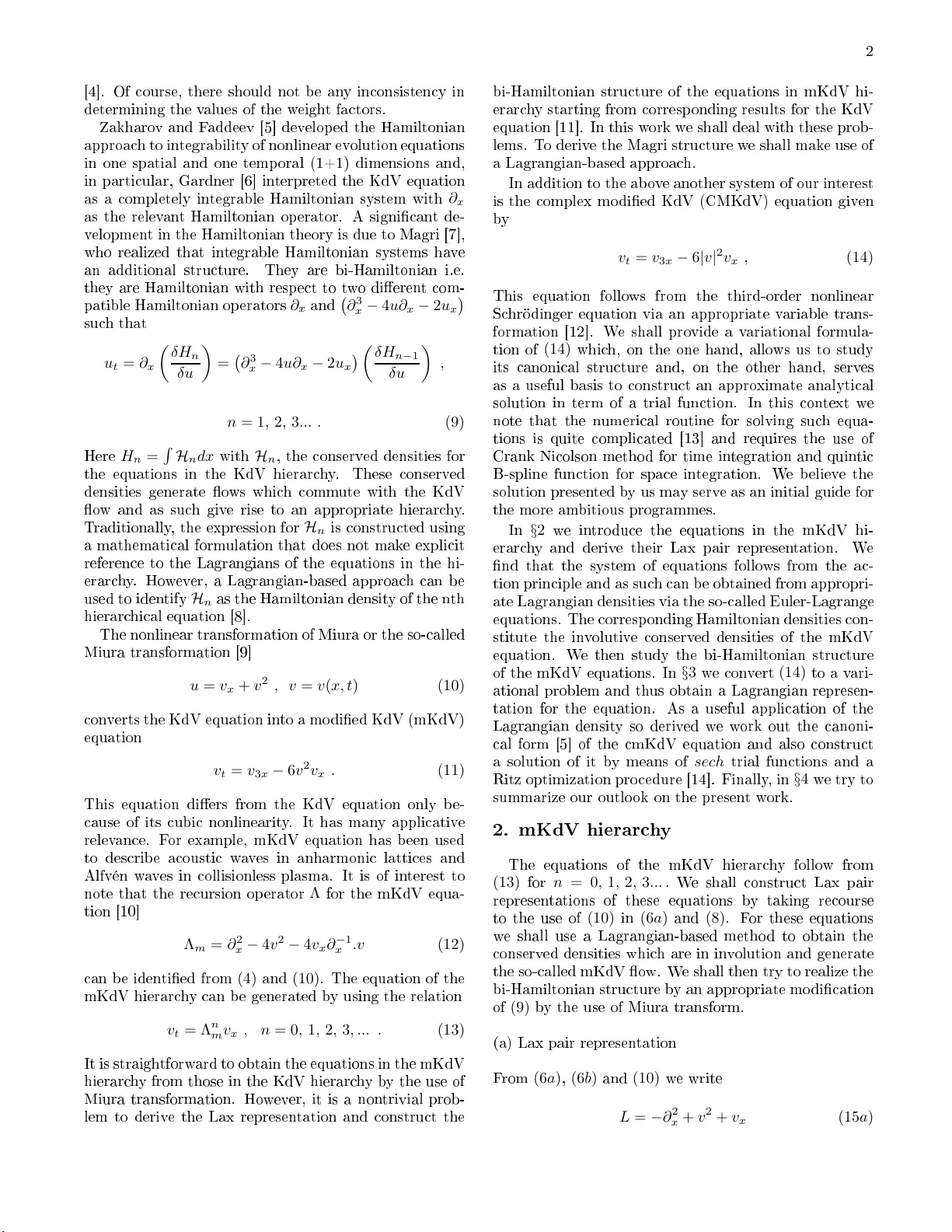 수정 KdV 계층의 라그랑지와 바이해밀토니안 구조