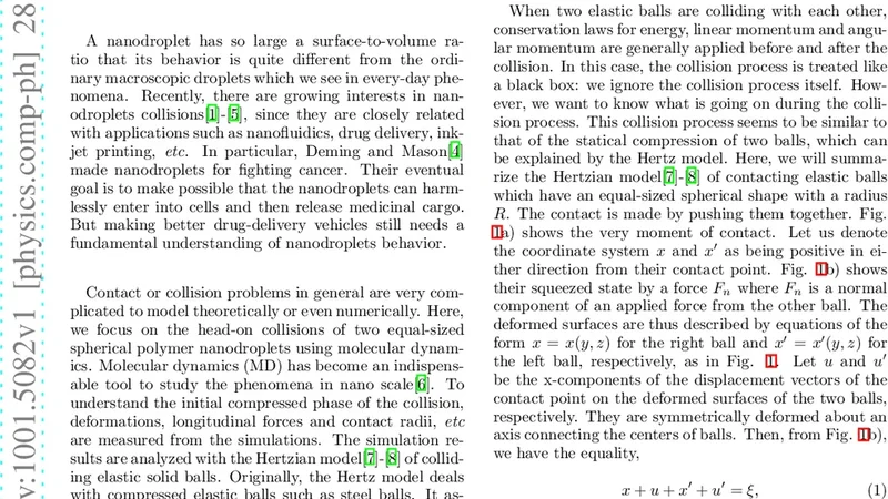 Elastic behavior of spherical nanodroplets in head-on collision
