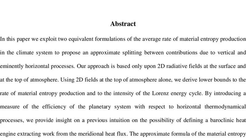 New Results on the Thermodynamical Properties of the Climate System