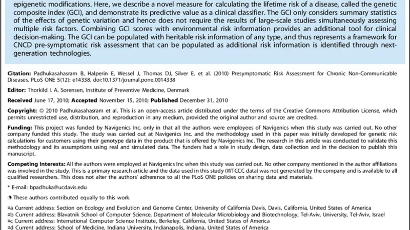 유전체 복합지수로 보는 만성 비전염성 질환 사전 위험 평가