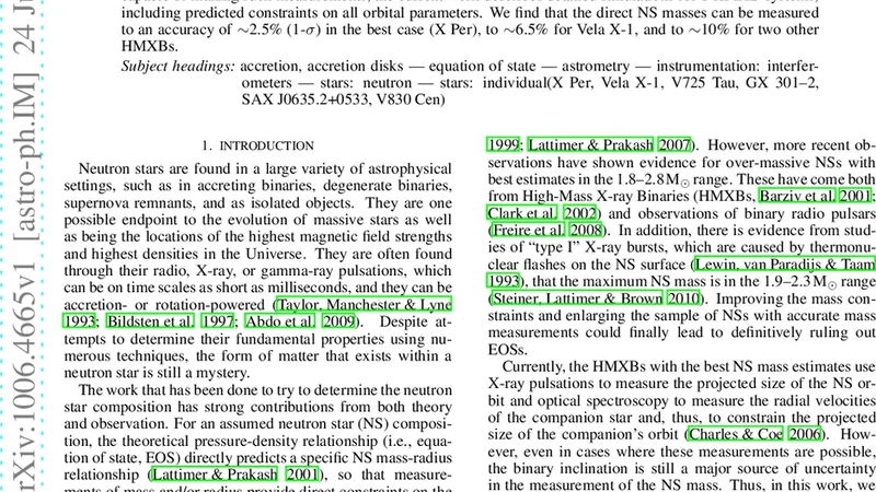 마이크로아크초 광학 천문학으로 고질량 X 선 이중성의 중성자별 질량 정밀 측정