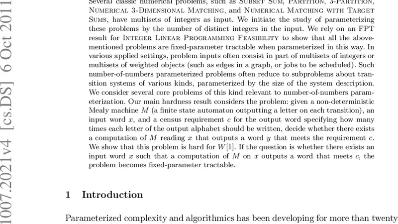 Parameterizing by the Number of Numbers