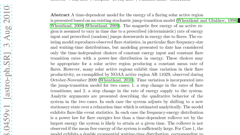 시간 의존성 확률적 모델링을 통한 태양 활동 영역 에너지 분석
