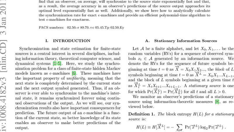 Exact Synchronization for Finite-State Sources