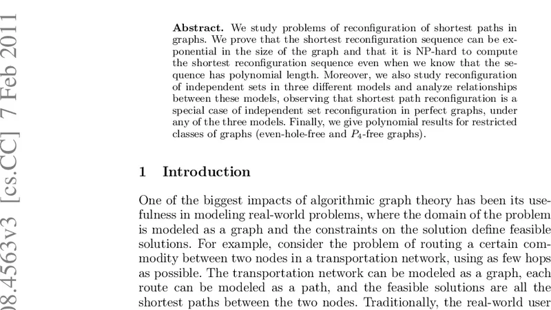 최단 경로와 독립 집합 재구성의 복잡성
