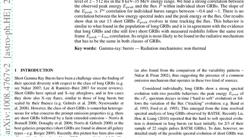 단시간 감마선 폭발의 스펙트럼 진화와 피크 에너지‑플럭스 상관관계