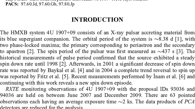 4U 1907+09 최신 스핀 감소와 궤도별 수소열량 변동 연구