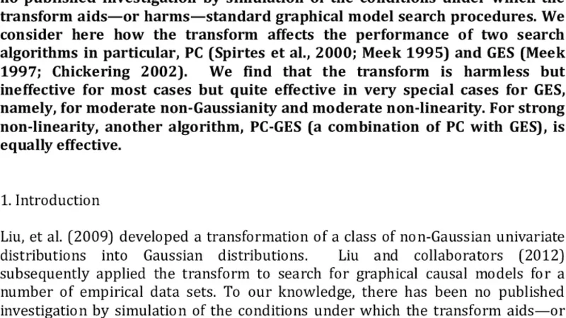 Effects of Nonparanormal Transform on PC and GES Search Accuracies