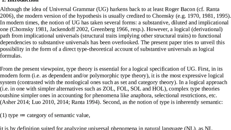 A type-theoretical approach to Universal Grammar