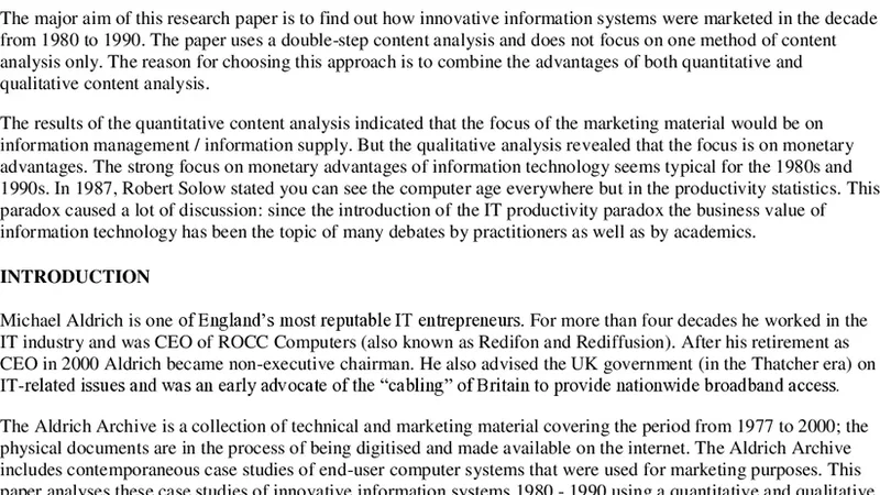 The quantitative and qualitative content analysis of marketing   literature for innovative information systems: the Aldrich Archive