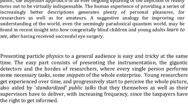 Presenting particle physics and quantum mechanics to the general public