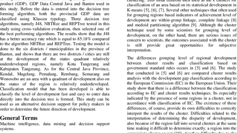 Regional Development Classification Model using Decision Tree Approach