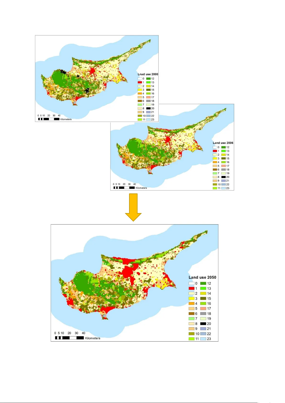 Modelling the combined effects of land use and climatic changes:   coupling bioclimatic modelling with markov-chain cellular automata in a case   study in Cyprus