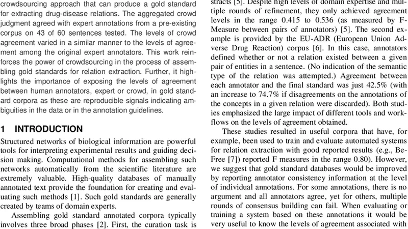 Exposing ambiguities in a relation-extraction gold standard with   crowdsourcing