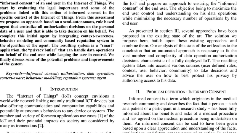 Semi-autonomous, context-aware, agent using behaviour modelling and   reputation systems to authorize data operation in the Internet of Things
