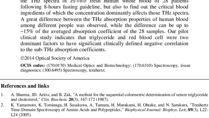 A Pilot Clinical Study to Investigate the Human Whole Blood Spectrum   Characteristics in the Sub-THz Region