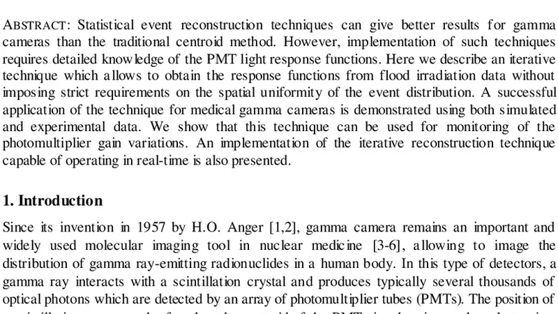 Iterative reconstruction of the detector response for medical gamma   cameras