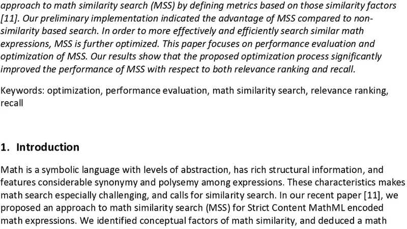 수학 유사성 검색 성능 평가와 최적화