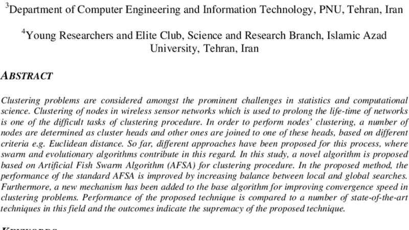 A Novel Energy Aware Node Clustering Algorithm for Wireless Sensor   Networks Using a Modified Artificial Fish Swarm Algorithm