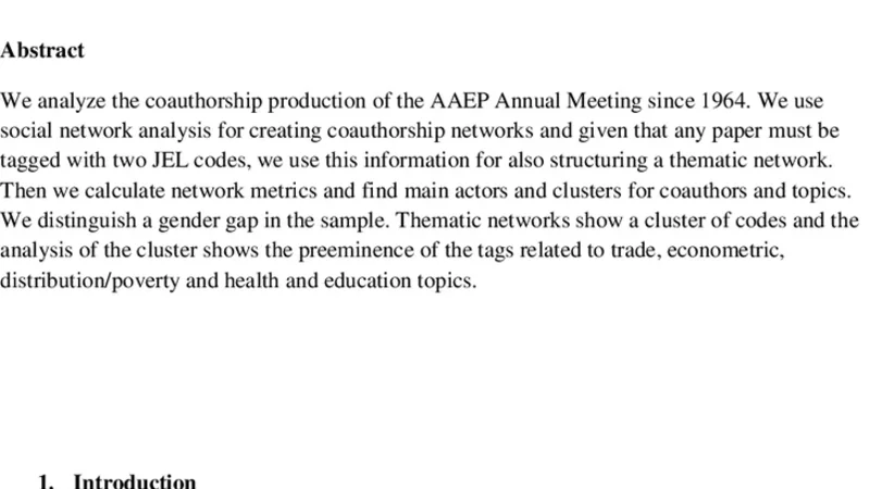 Coauthorship and Thematic Networks in AAEP Annual Meetings
