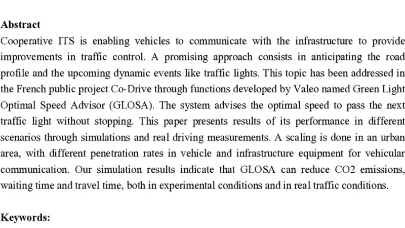 교통신호 최적속도 안내 시스템으로 CO2 배출·대기시간·여행시간 감소