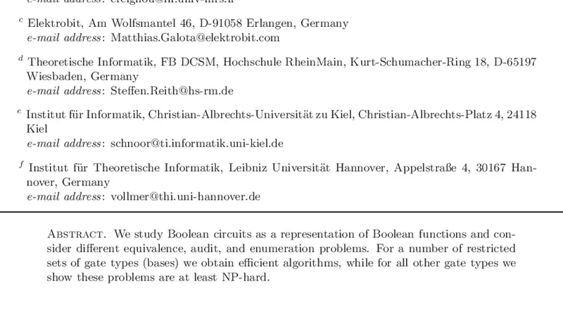 불 대수 회로의 동등성·감사·열거 문제 복잡도 분류
