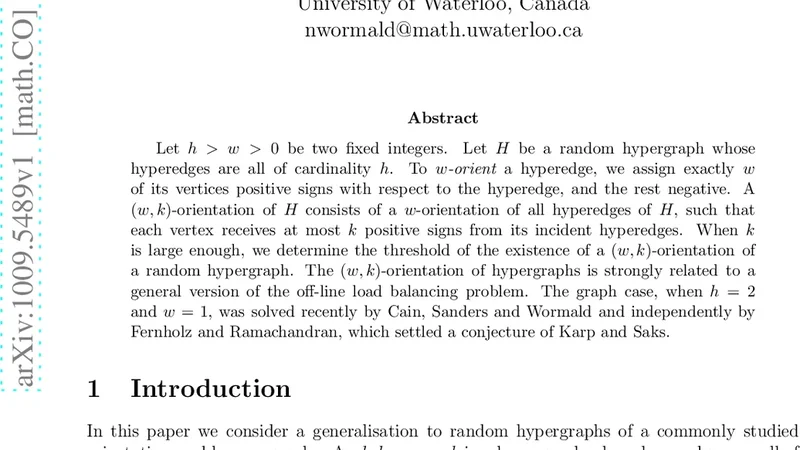 무작위 초그래프의  ( (w,k)  ) 오리엔테이션 임계값
