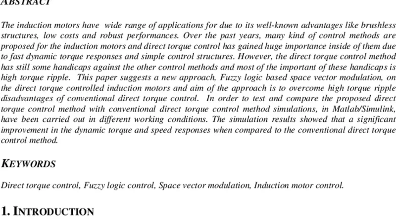 Fuzzy Logic Based Direct Torque Control Of Induction Motor With Space   Vector Modulation