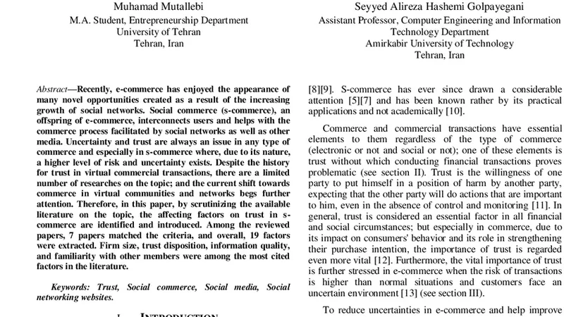 Studying the Affecting Factors on Trust in Social Commerce
