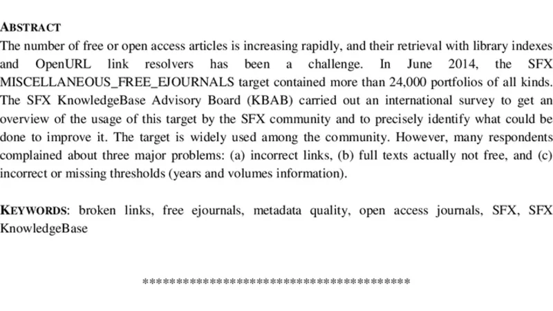 SFX 무료 전자저널 타깃 사용 현황과 개선 과제