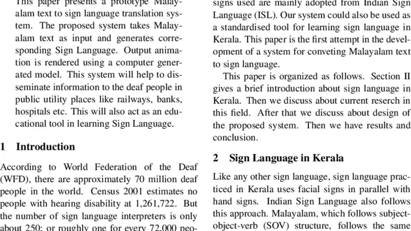 A prototype Malayalam to Sign Language Automatic Translator