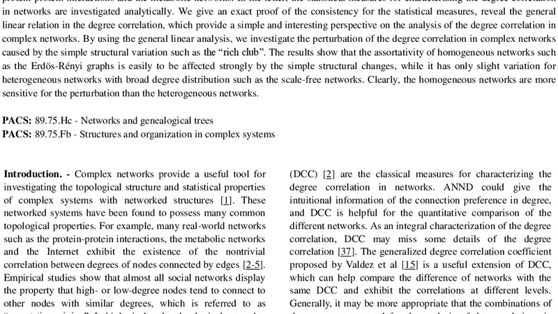 복잡 네트워크에서 차수 상관관계 분석 및 교란 연구